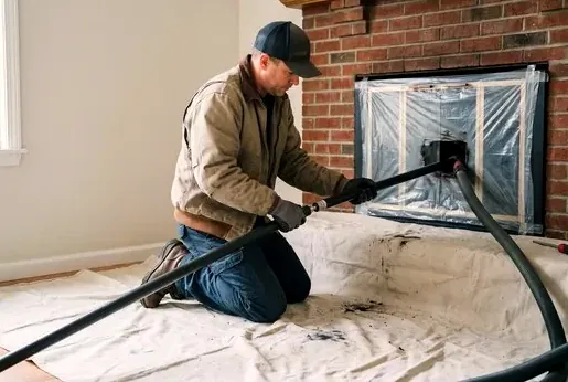Mess-free fireplace sweep with drop cloths in a Cupertino home